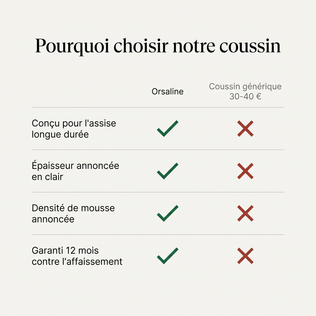 La différence entre Orsalina et un coussin générique à 30-40 euros