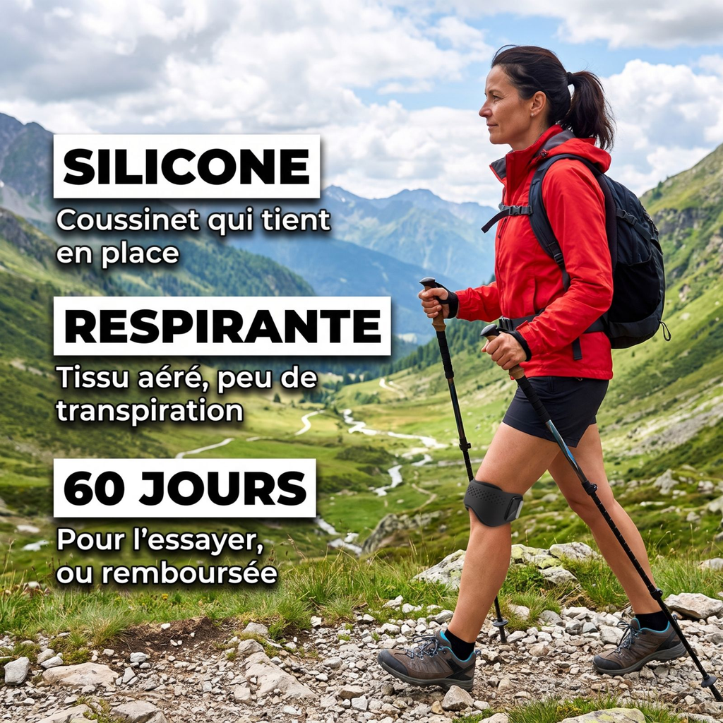 Randonneuse avec la sangle rotulienne : coussinet silicone, tissu respirant, retour 60 jours