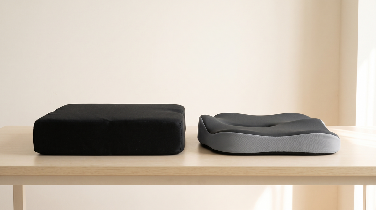 Comparatif d'épaisseur de profil entre un coussin de bureau épais et le coussin Orsalina