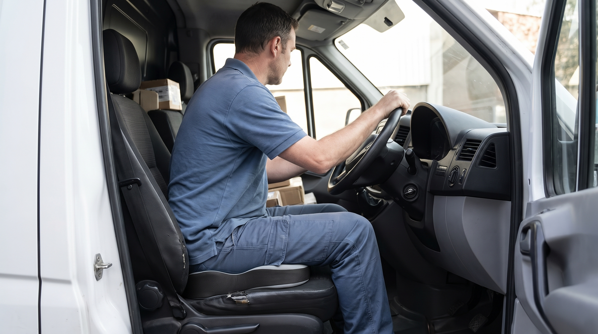 Chauffeur au volant d'un utilitaire, assis sur le coussin Orsalina